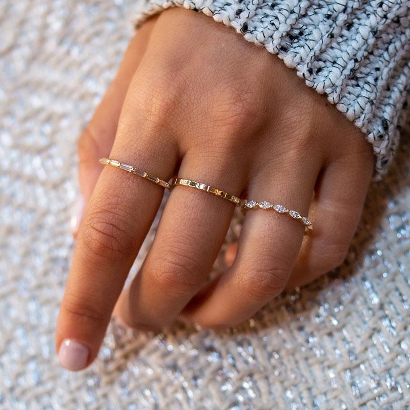 Eternity Baguette Diamond Band Ring for Women - 14K White Gold Wedding Anniversary Stackable Ring - Perfect for Bridal Jewelry, Engagement Gift & Special Occasions
