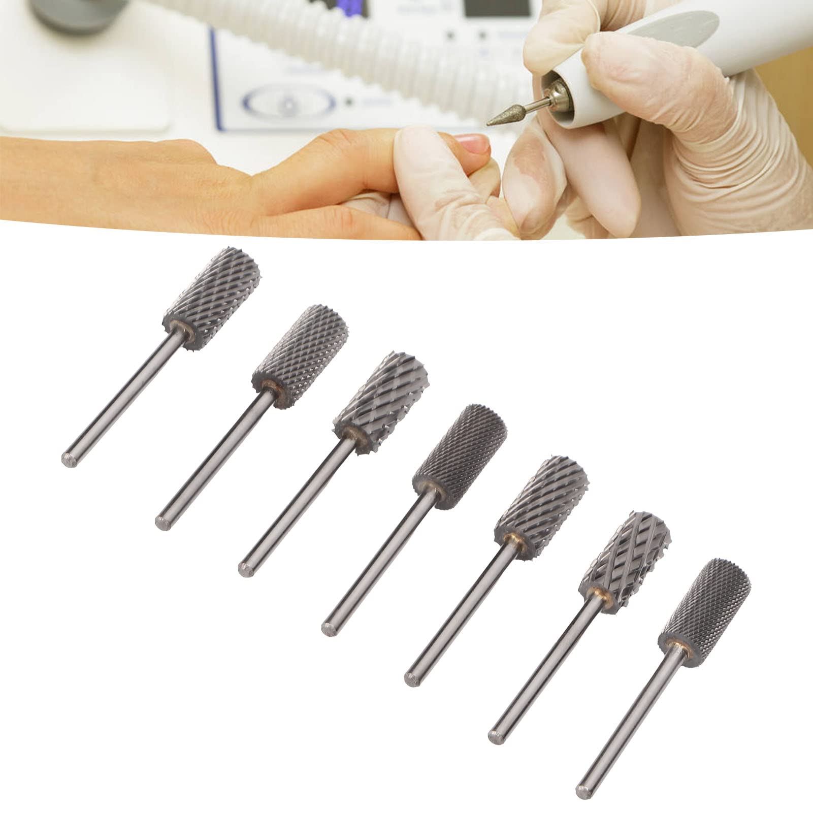 7PCS Professional Nail Drill Bits Set - Flat Top Grinding Bits for Gel Polish Removal, Steel Cylinder Cuticle Remover & Nail File Accessories | Portable Manicure Kit for Home & Salon Use | Perfect for Acrylic Nails, Gel Extensions & Nail Art Preparation