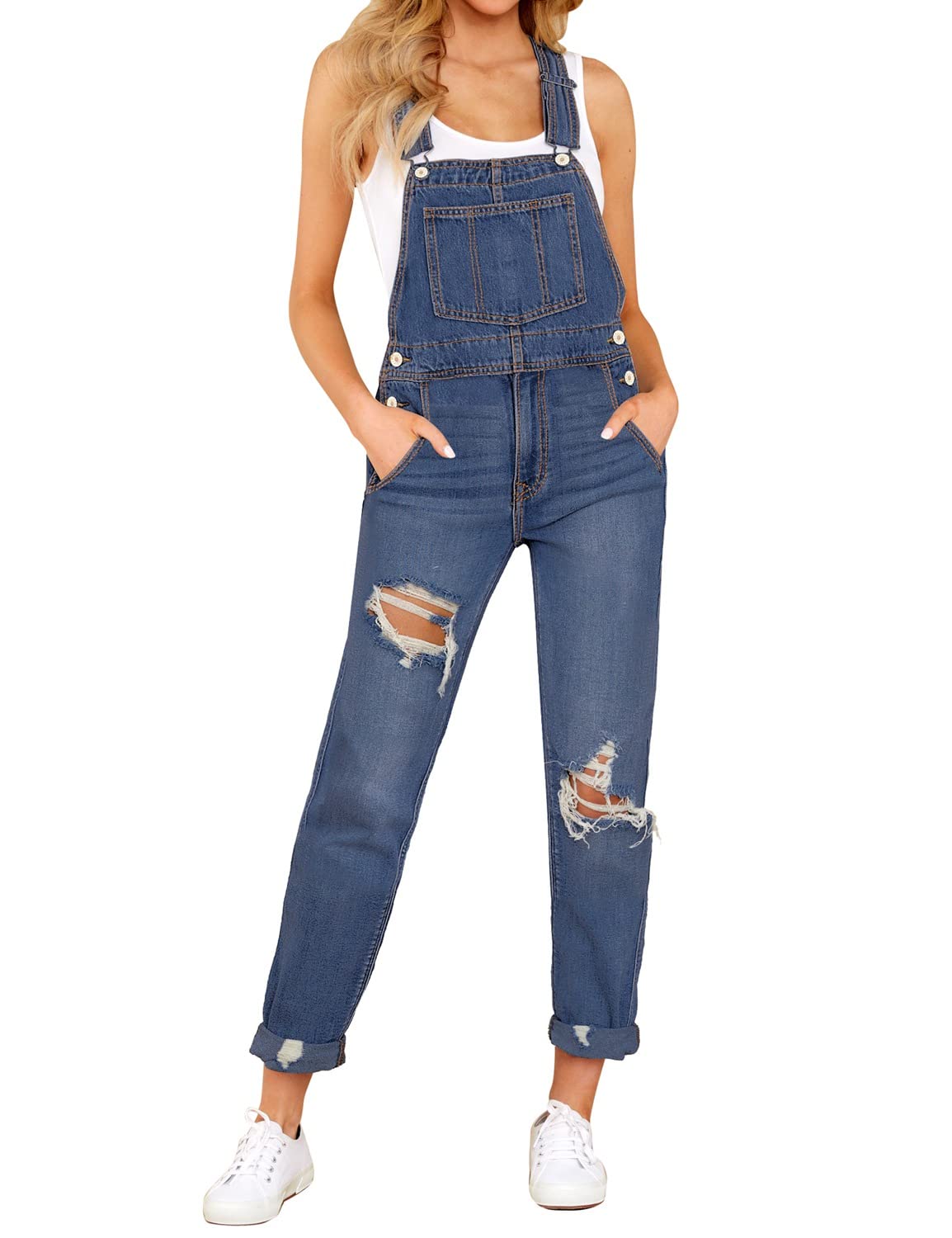 Luvamia Women's Casual Stretch Adjustable Denim Bib Overalls - Comfortable Jeans Pants Jumpsuit for Women | Perfect for Work, Outdoor Activities & Everyday Wear