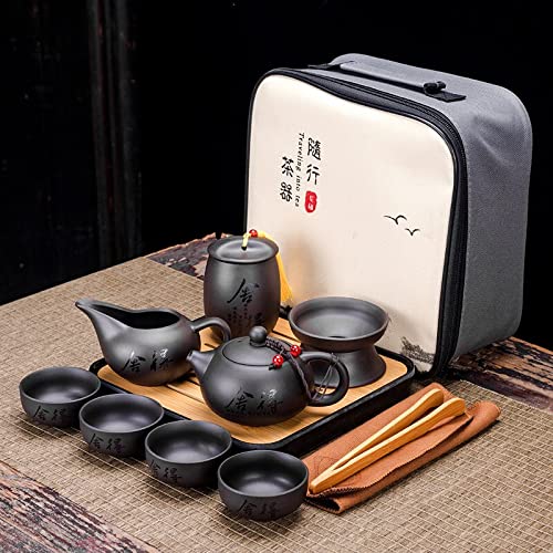 Premium Ceramic Kungfu Tea Set - Purple Clay Travel Teapot with Gaiwan & Cups | Portable Chinese Tea Ceremony Set for Outdoor, Camping & Home Use | Elegant Gift for Tea Lovers & Cool Teaware Collection