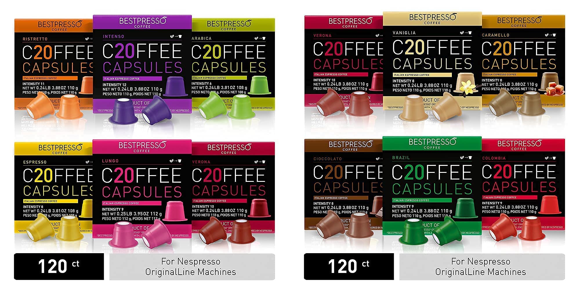 Bestpresso Coffee Pods for Nespresso Original - 240 Capsules Variety Pack (Flavored & Unflavored) | Perfect for Office, Home Brewing & Gifts