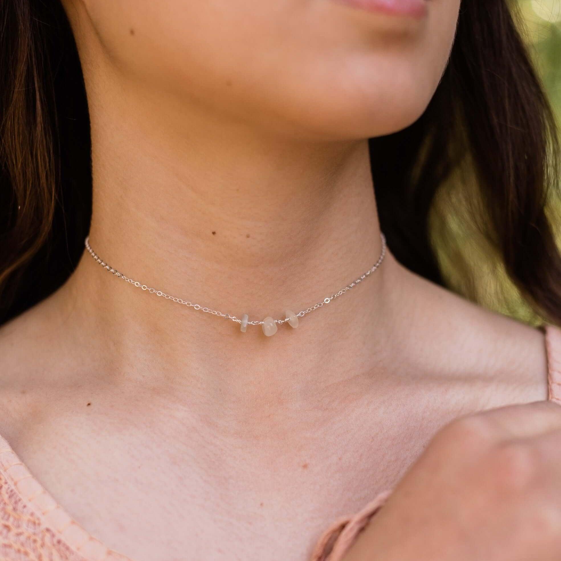 Elegant White Moonstone Beaded Chain Choker Necklace for Women | Boho Chic Jewelry Gift for Bridesmaids, Birthday & Anniversary | Perfect for Weddings, Parties & Everyday Wear