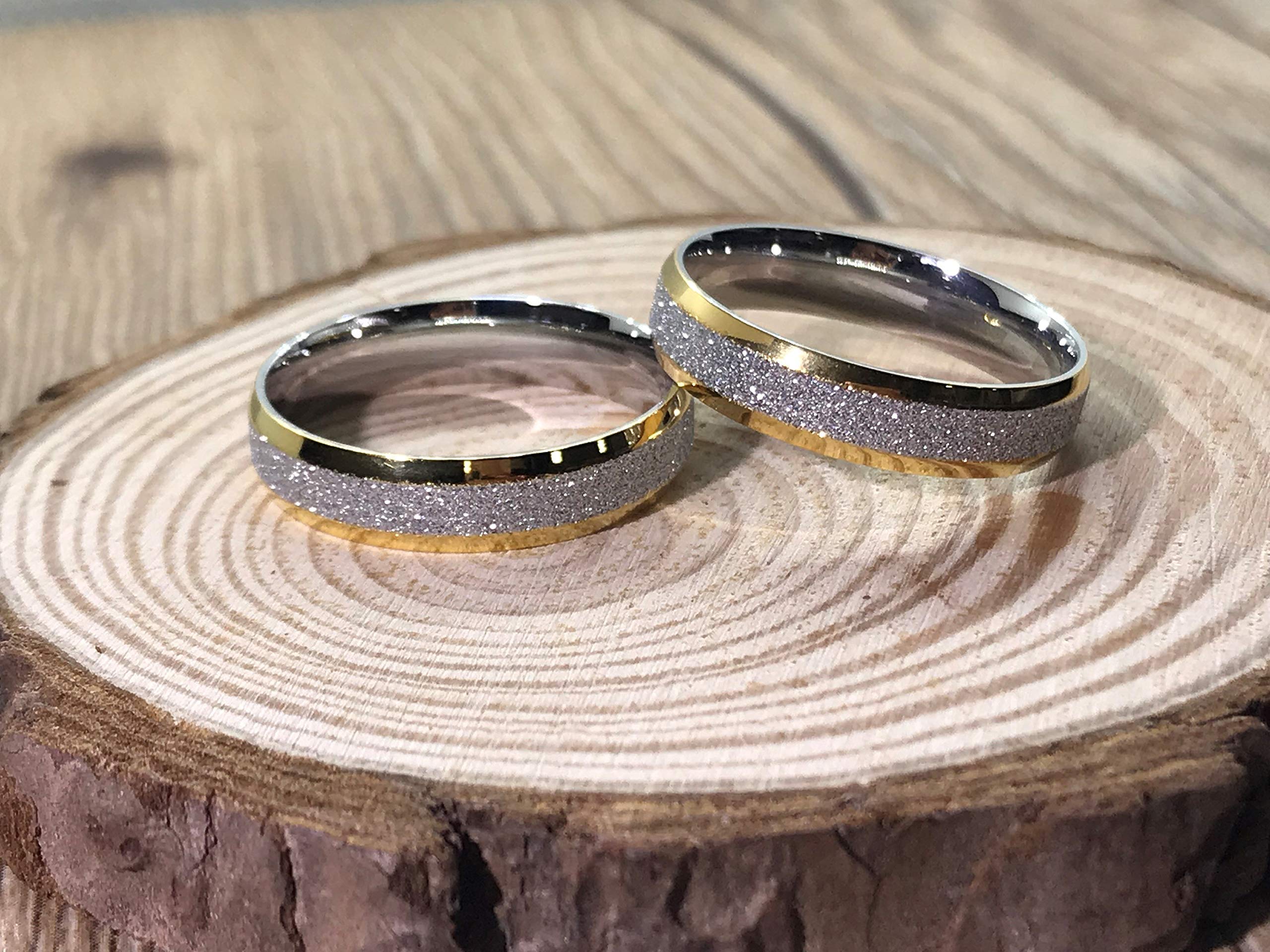 Custom 18K Gold Filled Matching Wedding Bands for Couples - Handmade His & Hers Titanium Anniversary Rings Set - Perfect for Weddings, Engagements & Romantic Gifts