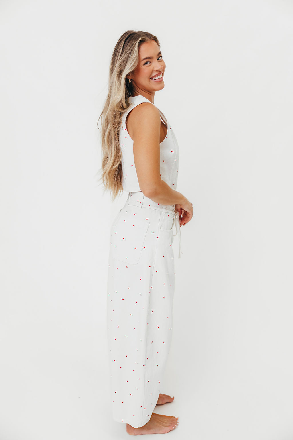 Parton Mini Bow Print Waist Tie Detail Washed Barrel Jeans in Off White | Vintage High Waisted Denim Pants for Women | Perfect for Casual Outfits, Date Nights & Street Style Fashion