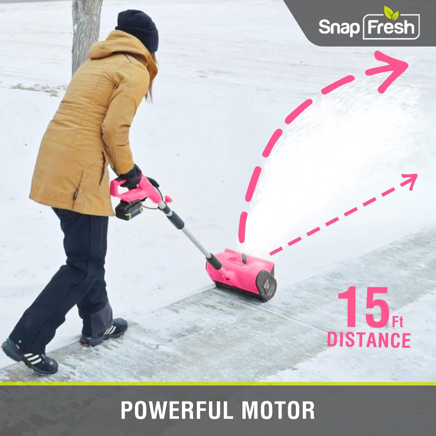 SnapFresh 20V Cordless Snow Shovel - 12 Inch Electric Snow Removal Tool with 4000mAh Rechargeable Battery & Fast Charger (Pink) - Perfect for Driveways, Sidewalks & Small Areas