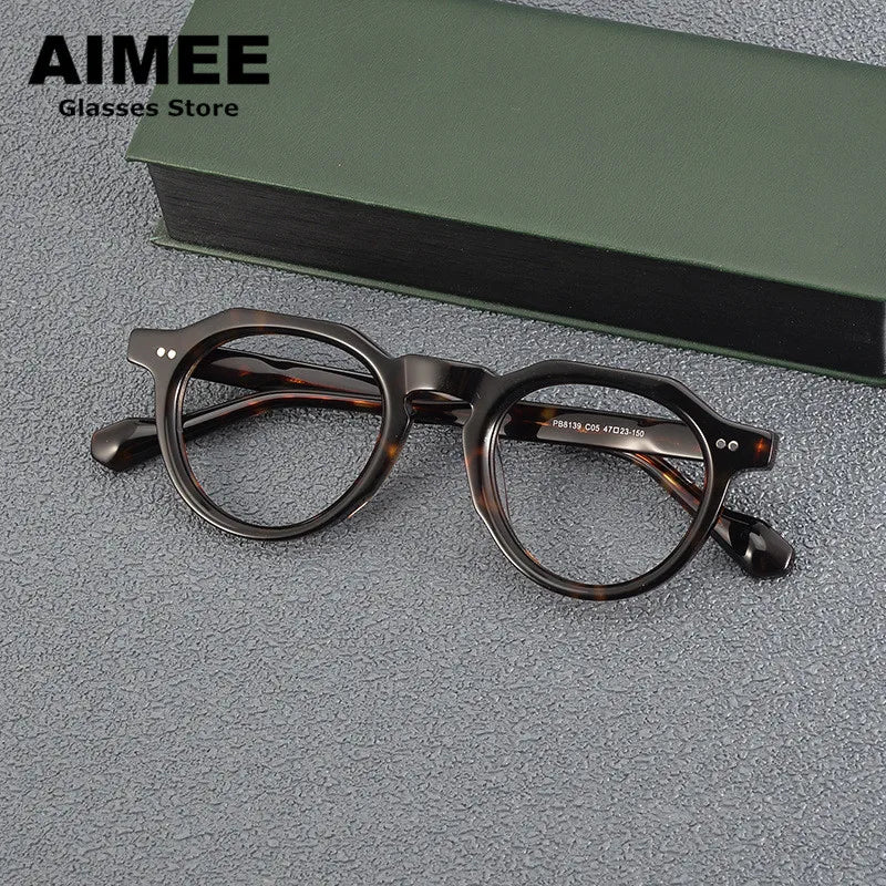 Aimee Unisex Full Rim Flat Top Round Acetate Eyeglasses 88139 - Stylish & Lightweight Frame for Men & Women - Perfect for Reading, Work, and Everyday Fashion