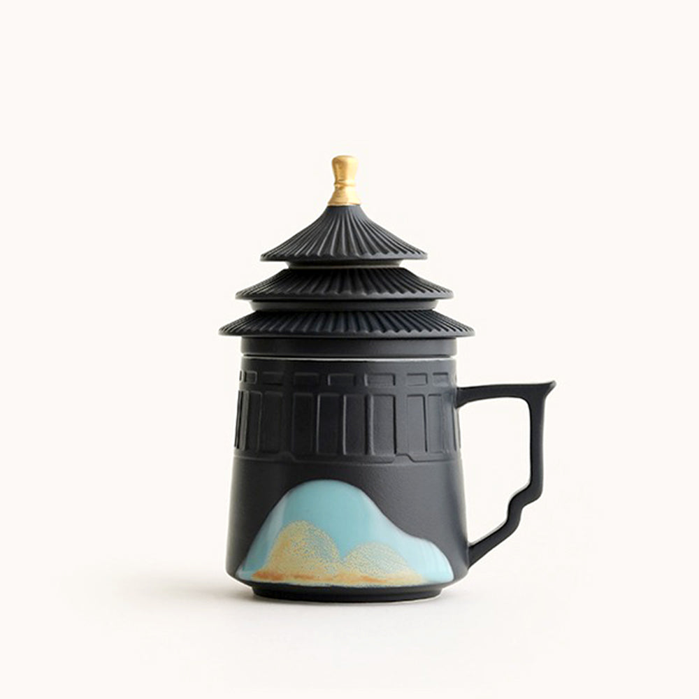 Exquisite Chinese Palace Mountain Ceramic Tea Cup - Handcrafted Porcelain Tea Cup for Gongfu Tea Ceremony, Home Decor & Gift - Perfect for Traditional Tea Drinking, Meditation & Relaxation
