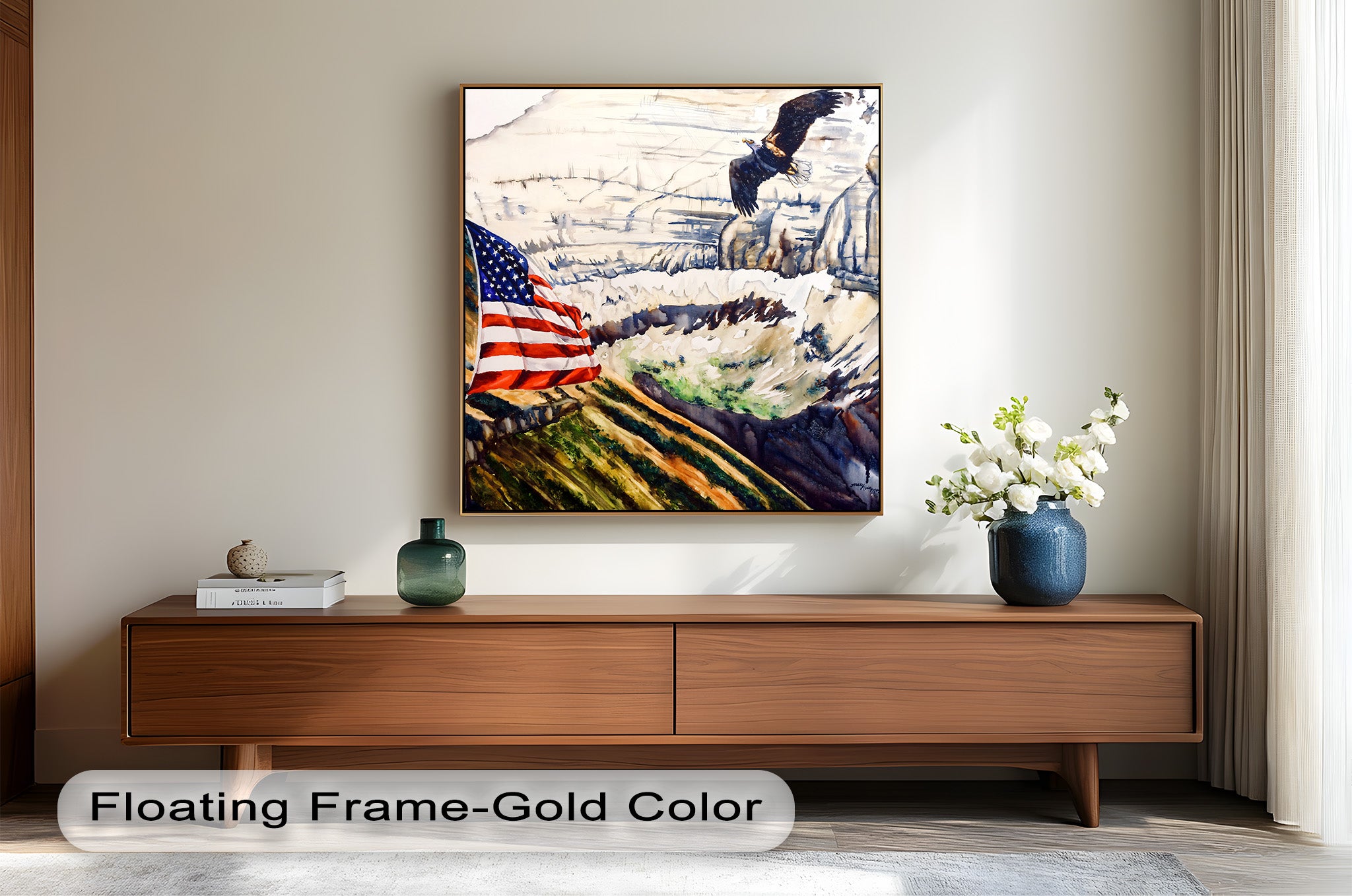 Patriotic Oil Painting of American Flag and Bald Eagle - Perfect for Home Decor, Office Wall Art & Gift for Independence Day
