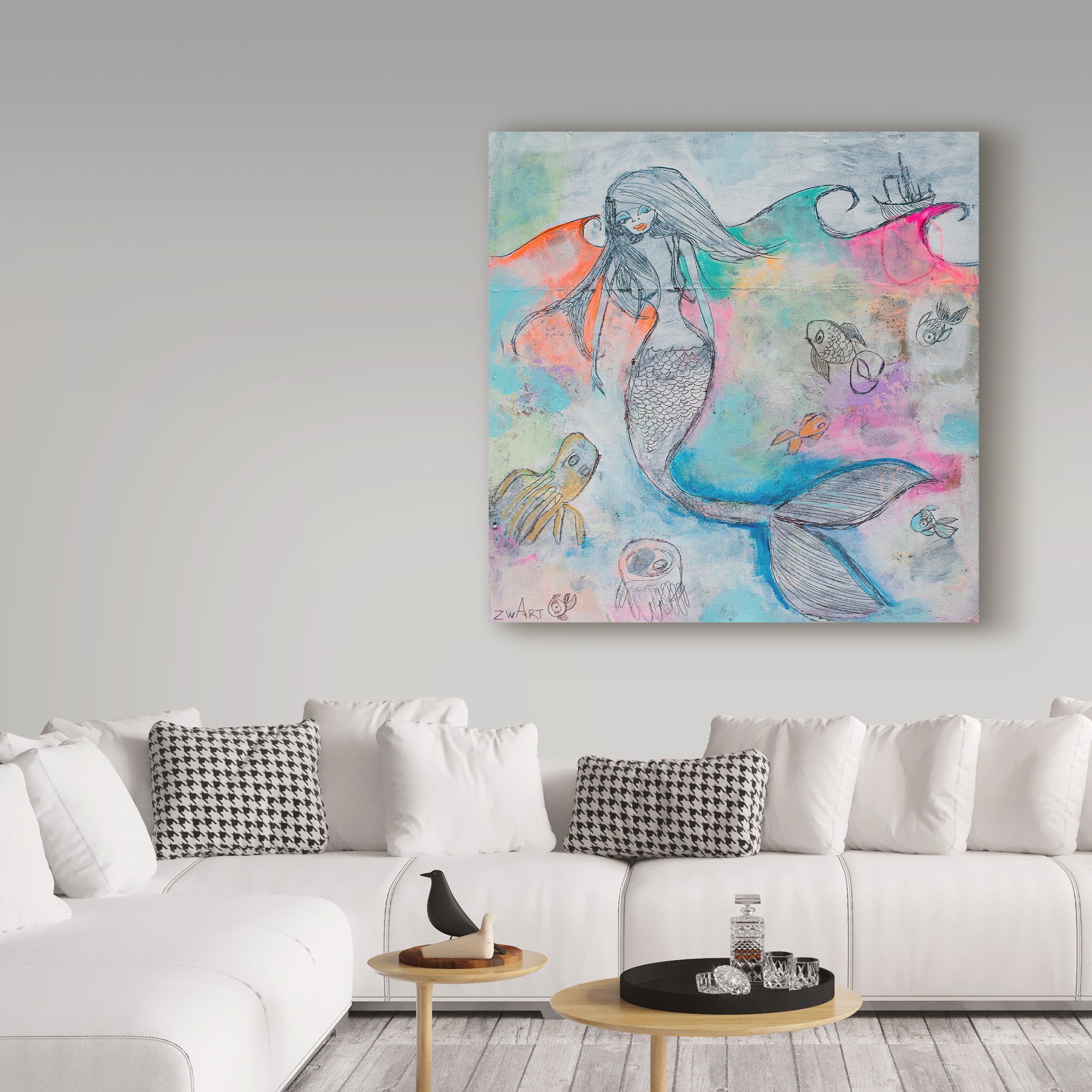 Mermaid Aura by Zwart - 18x18 Inch Wall Art Canvas Print, Ocean Themed Home Decor for Living Room, Bedroom & Office | Perfect for Beach House & Coastal Style Interiors
