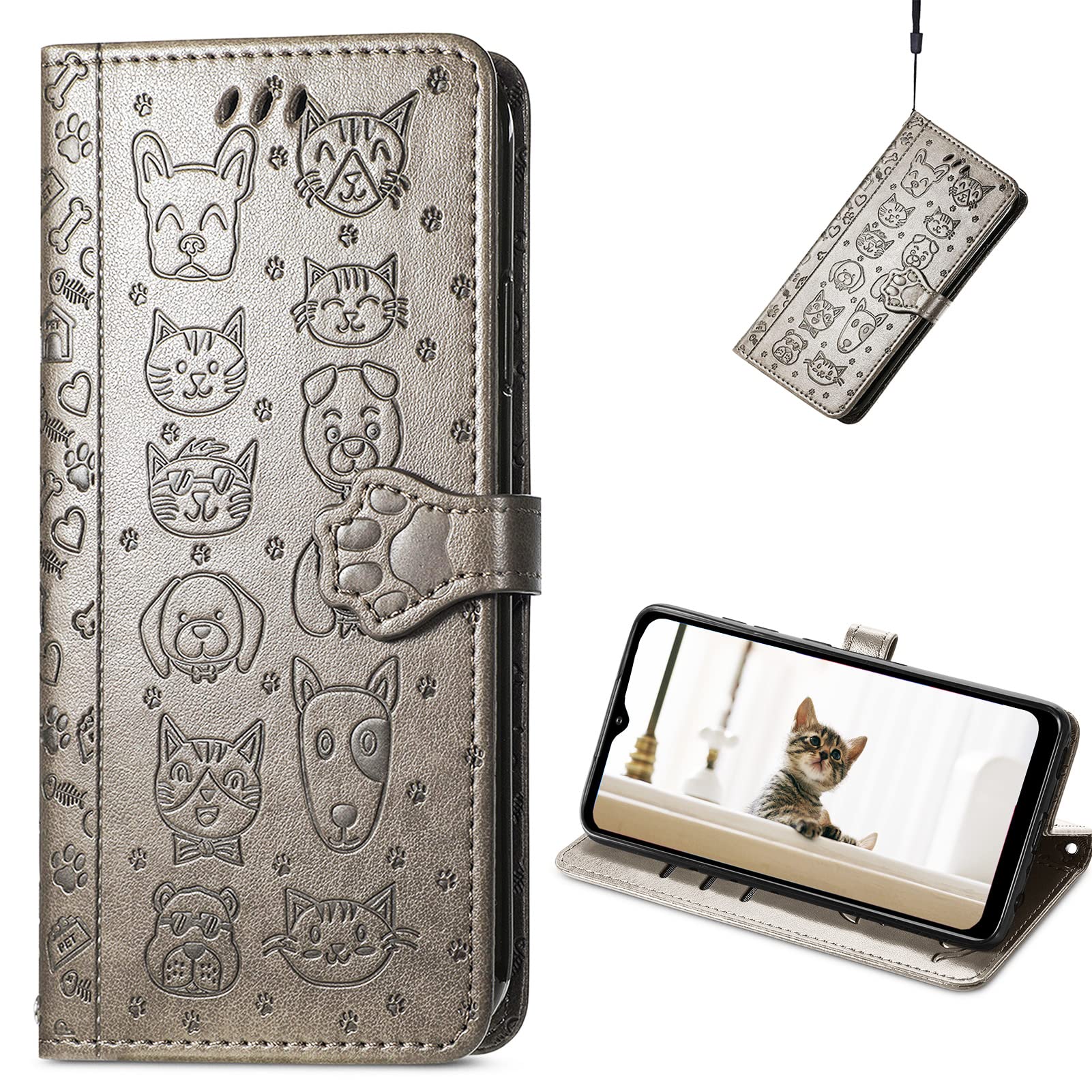 **Cute Cartoon Wallet Case for Samsung Galaxy S22 Ultra (Not S22) – Cat & Dog Style Flip Cover with ID Card Holder, PU Leather Protective Phone Case (MG Grey) – Perfect for Daily Use, Travel & Hands-Free Convenience**