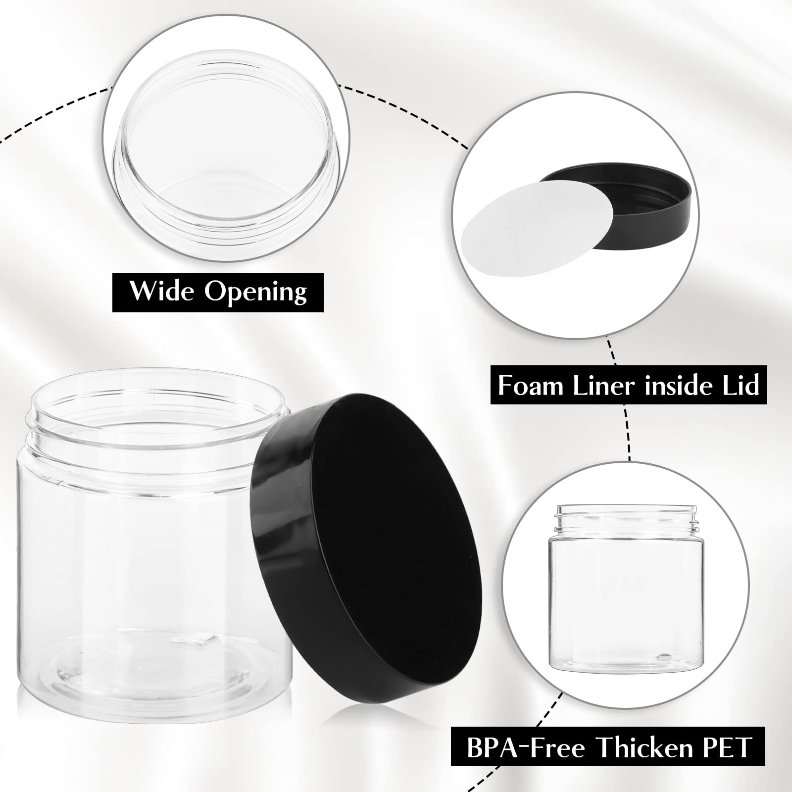 TUZAZO 2 Oz Small Plastic Jars with Lids - BPA Free Clear Round Cosmetic Containers for Lotion, Cream, Ointment, Makeup, Travel - 12 Pack Empty Slime Storage Jars with Labels - Perfect for DIY Beauty, Sample Kits & Organizing Small Items