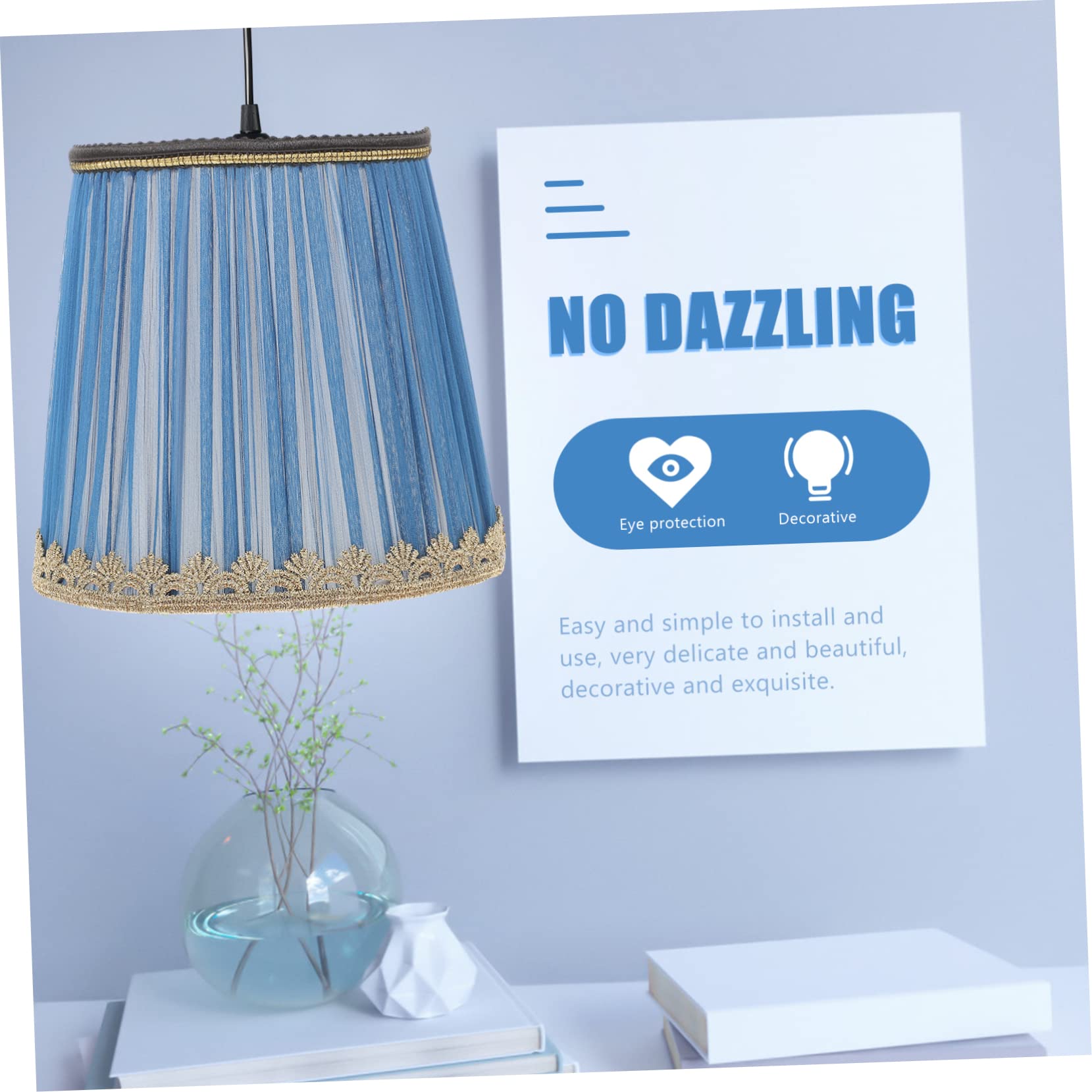 Uonlytech Dark Blue Faux Silk Pleated Lamp Shade - 5.5x4.32x5.89in Bouffant Cloth Lampshade for E14 Table Lamp & Floor Light - Perfect for Living Room, Bedroom & Office Decor