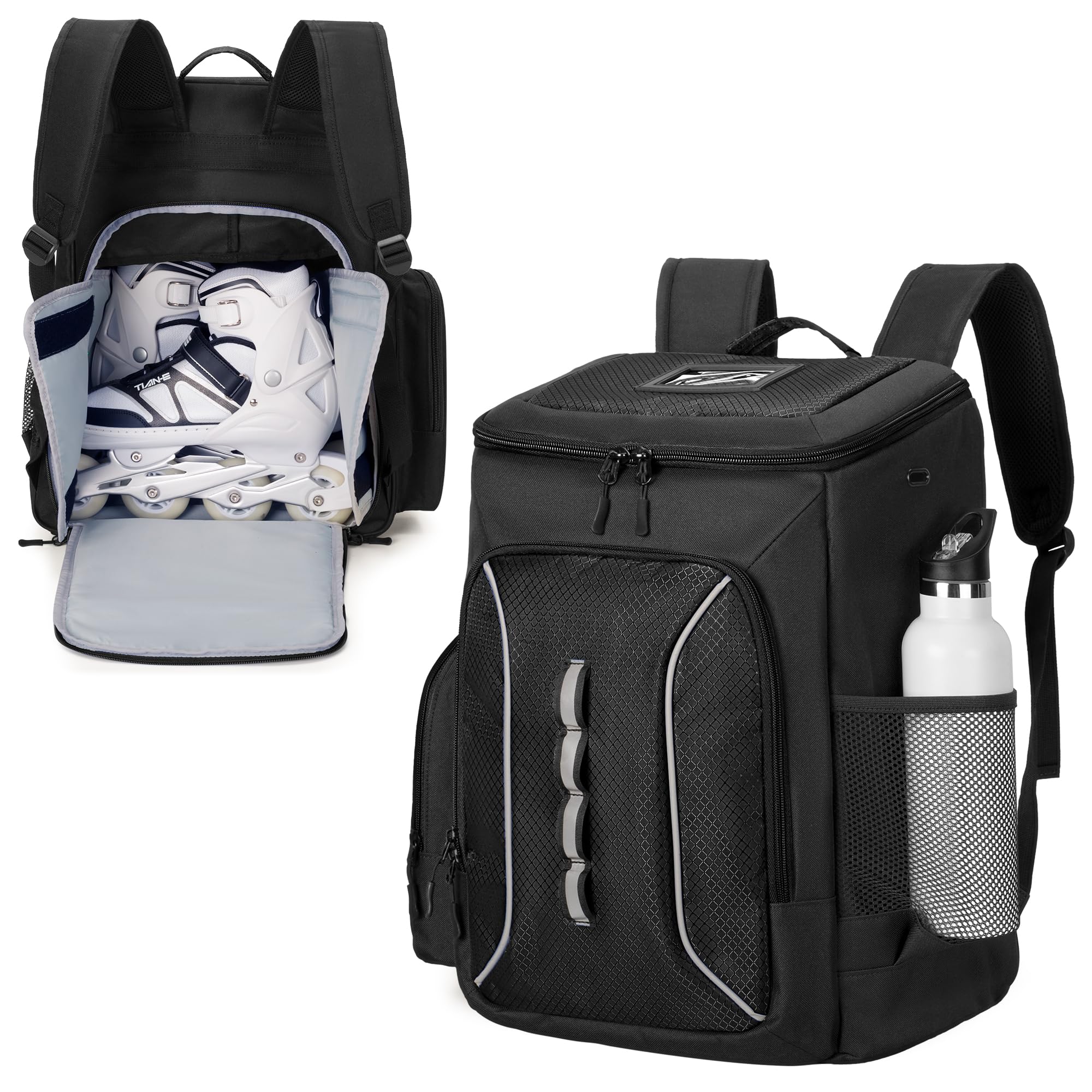 DSLEAF Large Capacity Roller Skate Backpack - Holds Shoes Up to US Men Size 13, Multi-Pocket Storage for Inline/Figure/Quad/Speed/Hockey Skates - Perfect for Ice Rink, Roller Derby & Outdoor Skating Adventures