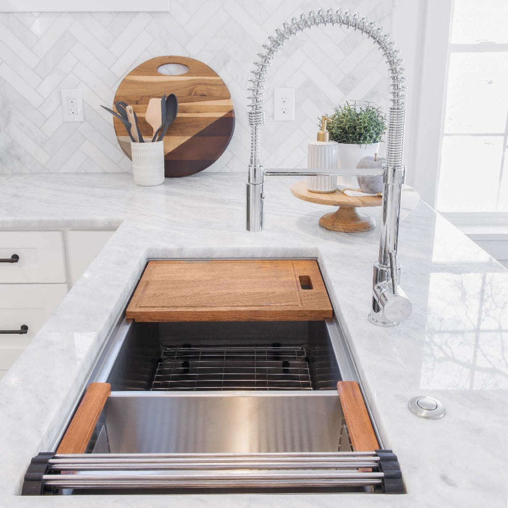 ZLINE Garmisch 33-inch Undermount Single Bowl Stainless Steel Kitchen Sink with Bottom Grid & Accessories (SLS 33) - Perfect for Modern Kitchens, Restaurant Prep & Heavy-Duty Cooking