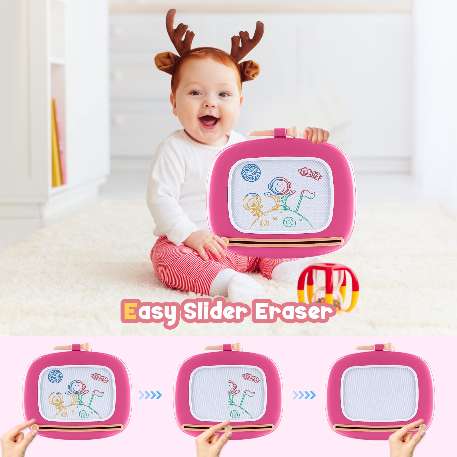 Magnetic Drawing Board for Toddlers 1-3 Years - Erasable Doodle Toy for Girls - Perfect Learning Gift for Home & Travel