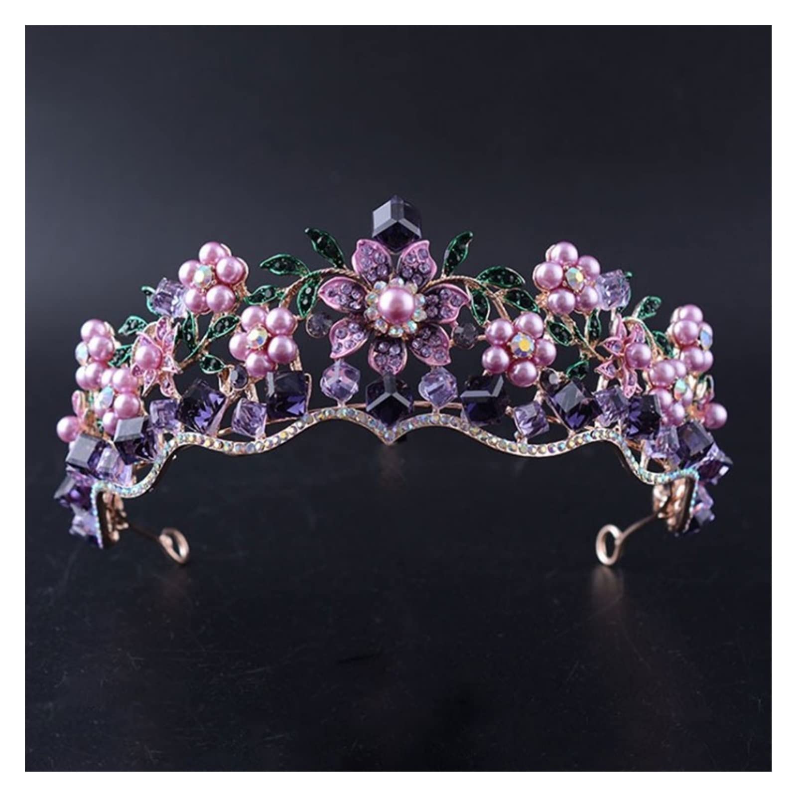 Luxury Purple Crystal Pearl Bridal Crown Tiara - Rhinestone Diadem Headband for Bride Wedding Hair Accessories | 2-Piece Jewelry Set | Perfect for Bridal Showers, Bachelorette Parties & Royal-Themed Events