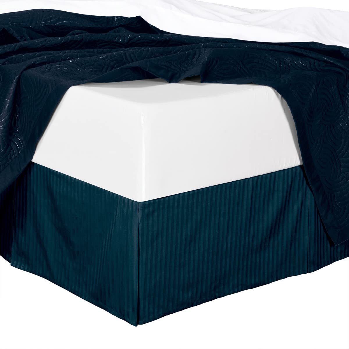 Premium 100% Cotton Navy Striped Bed Skirt - 15