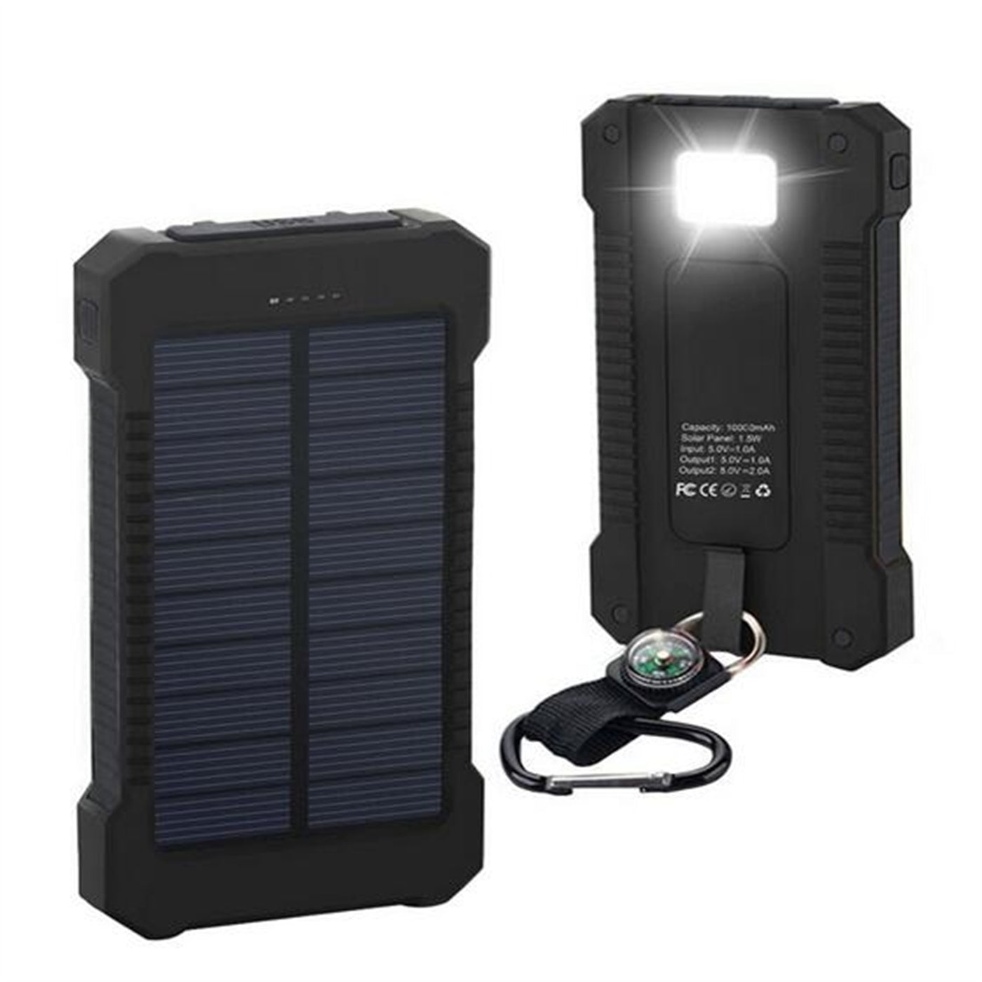10,000mAh Waterproof & Shockproof Solar Dual USB Portable Charger with LED Flashlight - Emergency Power Bank for Camping, Hiking, and Outdoor Survival Gear