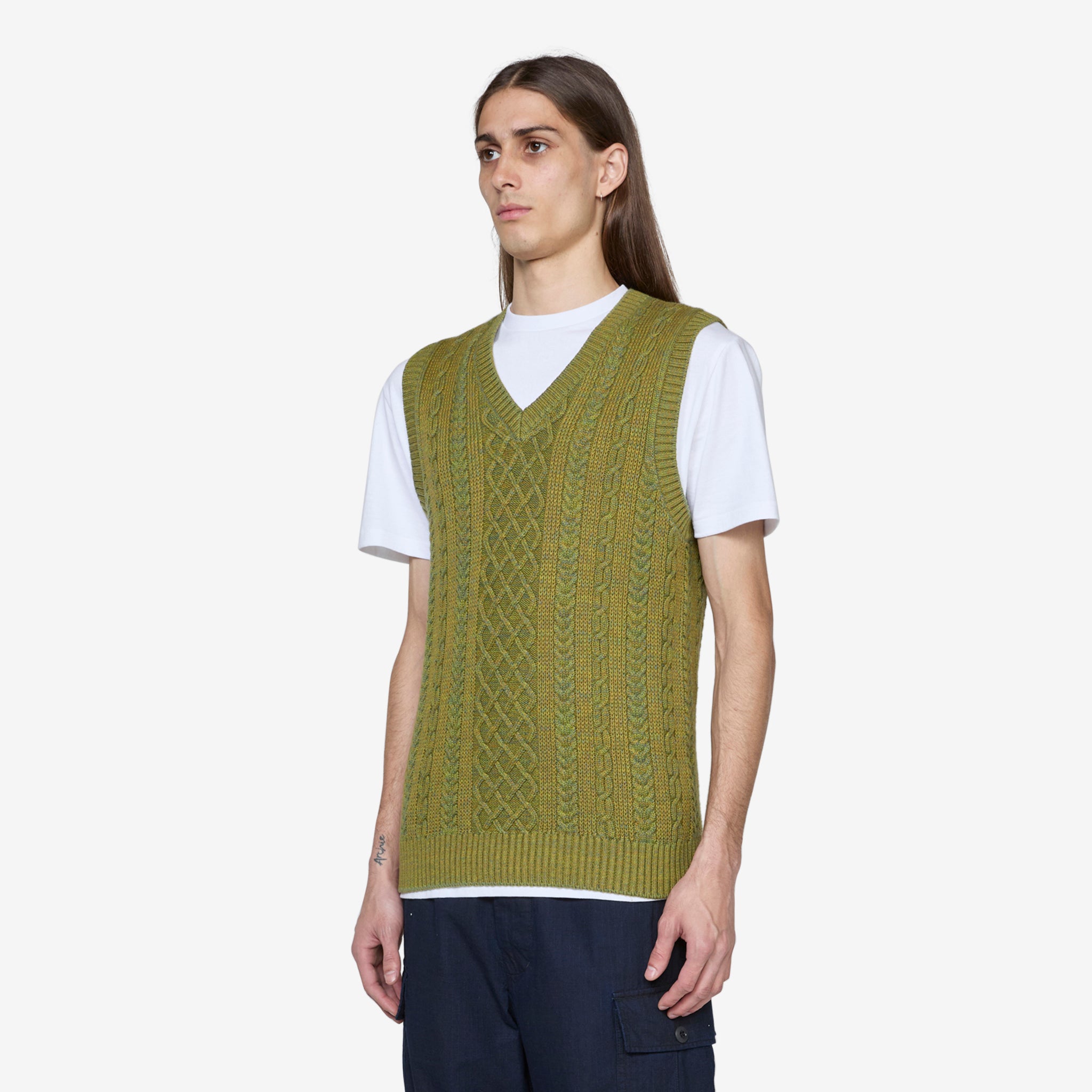 Men's Alan Pattern Vest - 100% Cotton & Wool Blend, Green - Perfect for Outdoor Hiking, Camping & Casual Wear