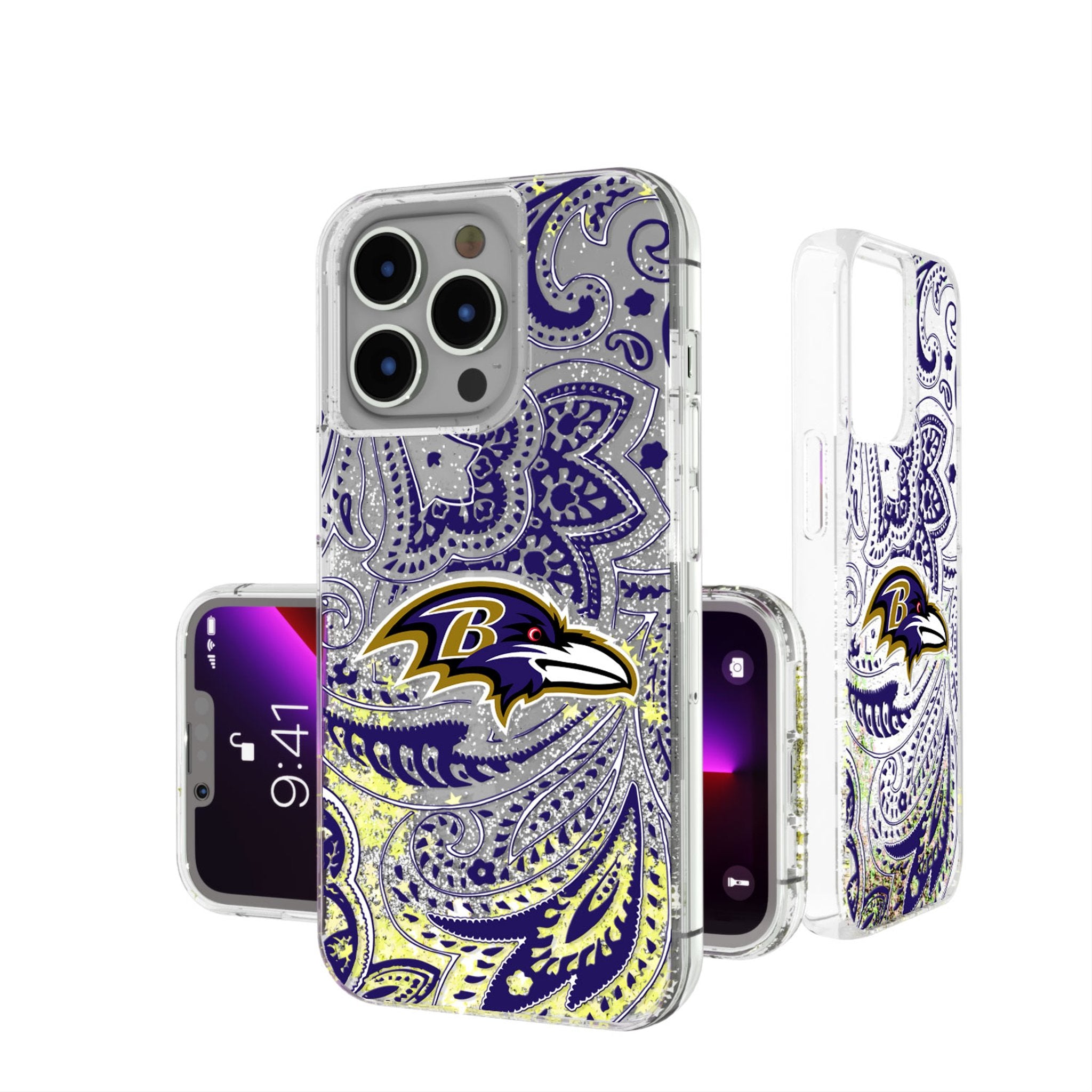 Baltimore Ravens Paisley Glitter Phone Case - Shockproof Protective Cover for iPhone & Samsung - Perfect for Game Day & Everyday Use