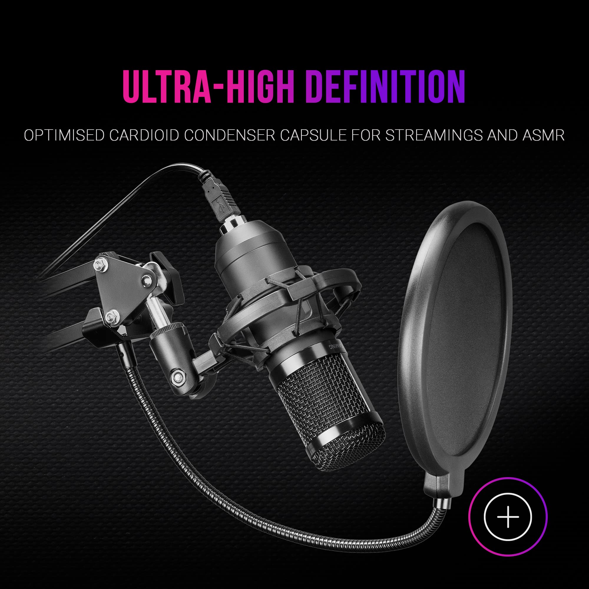 MARSGAMING MMICPRO USB Condenser Microphone for PC - High Definition Streaming & ASMR Mic - Compatible with Windows & Mac (Black) - Perfect for Gaming, Podcasting, Voiceovers & Live Streaming