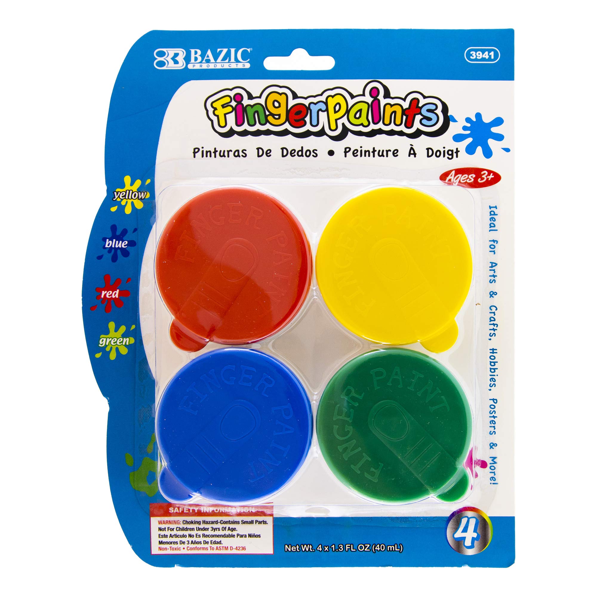 BAZIC Non-Toxic Finger Paint Set for Kids - 160ml (4/Pack, 72-Packs) | Safe Washable Art Supplies for DIY Crafts, Classroom & Home Activities | Ages 3+ | Perfect for Preschool Art Projects, Birthday Parties & Creative Play