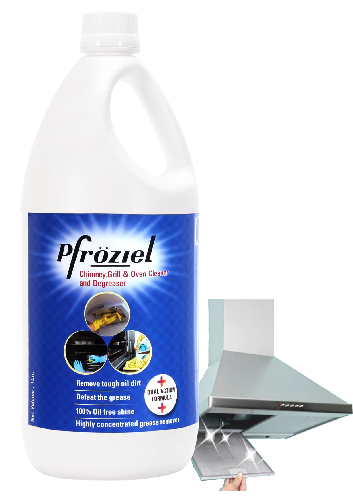 Pfroziel Chimney & Grill Cleaner (1L) - Heavy-Duty Degreaser for Chimneys, Ovens, Gas Stoves, Griddles & Exhaust Fans | Non-Flammable Formula | Removes Tough Grease, Oil & Stains | Perfect for Kitchen Deep Cleaning & BBQ Grill Maintenance
