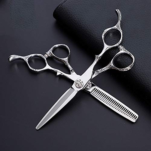 6 Inch Professional Hairdressing Scissors Set - High-Quality Hair Cutting Shears for Stylists, Barbers & Salons (Silver) | Includes Straight & Thinning Scissors for Precision Haircuts & Styling