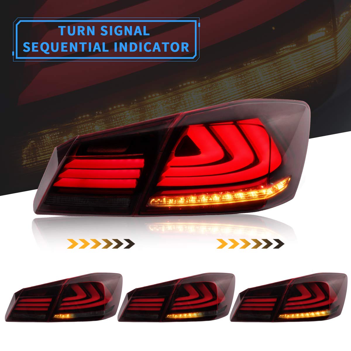 VLAND LED Tail Lights for Honda Accord 2013 2014 2015 - Red Smoke Lens - High Visibility & Style Upgrade - Perfect for Night Driving & Car Customization