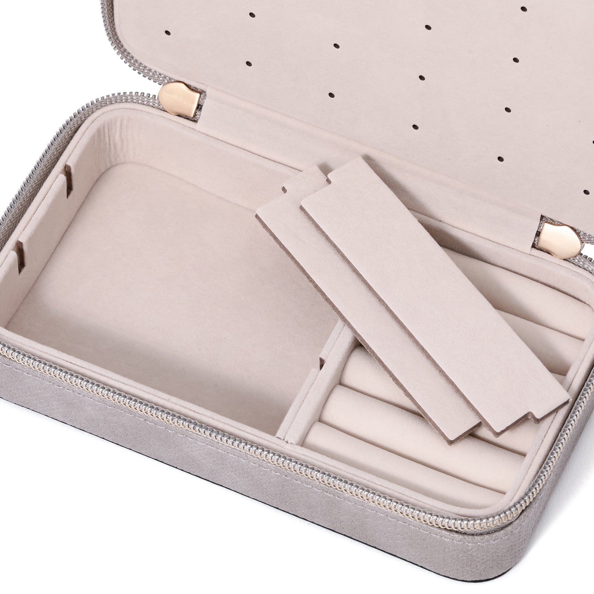Flavia Travel Jewelry Box - Compact Organizer for Necklaces, Rings & Earrings - Perfect for Vacation, Business Trips & Gifts (M, Grey)