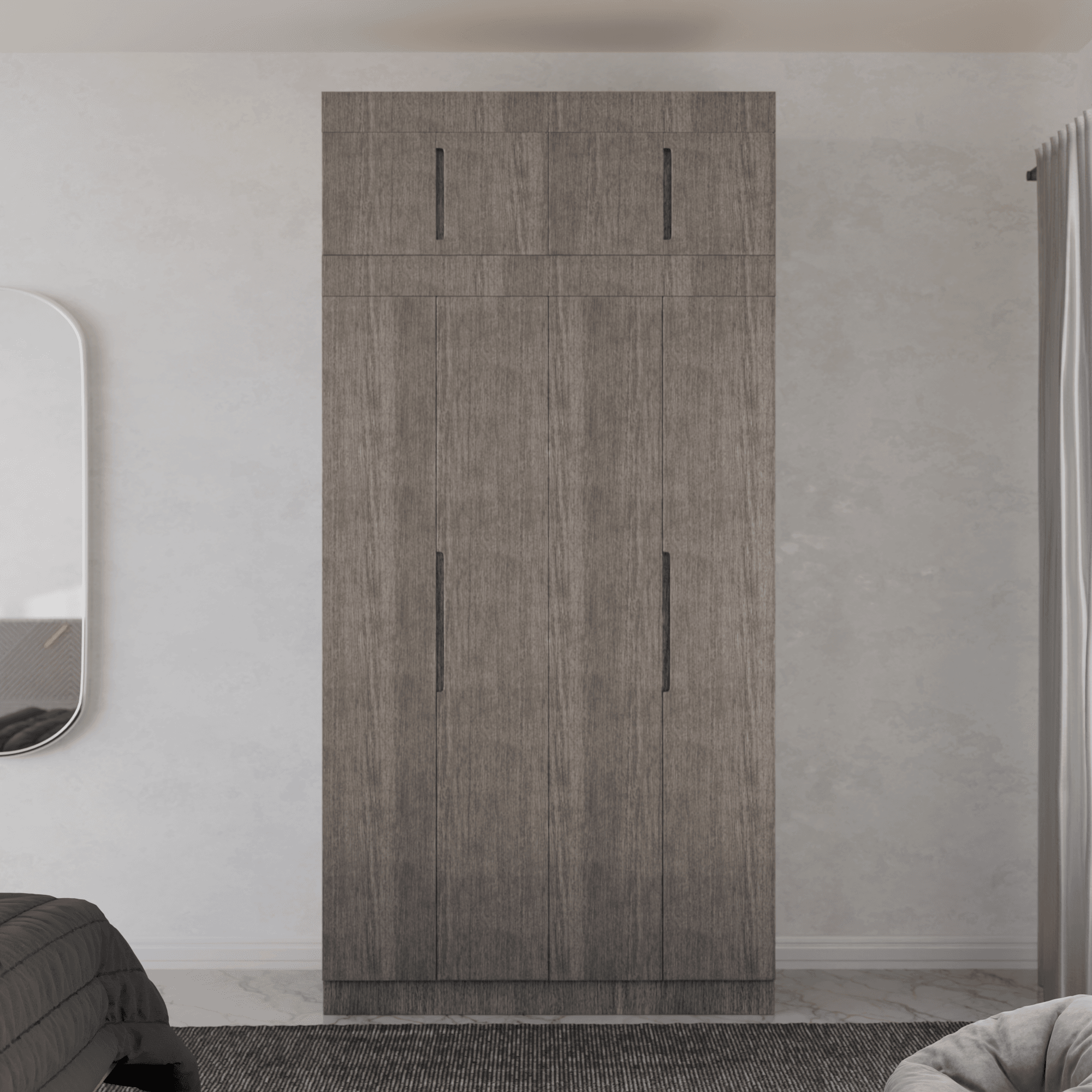 Harris 4 Door Open Wardrobe with Top Shelf - Modern Closet Organizer for Bedroom, Living Room & Entryway Storage - Spacious Wooden Armoire for Clothes, Shoes & Accessories