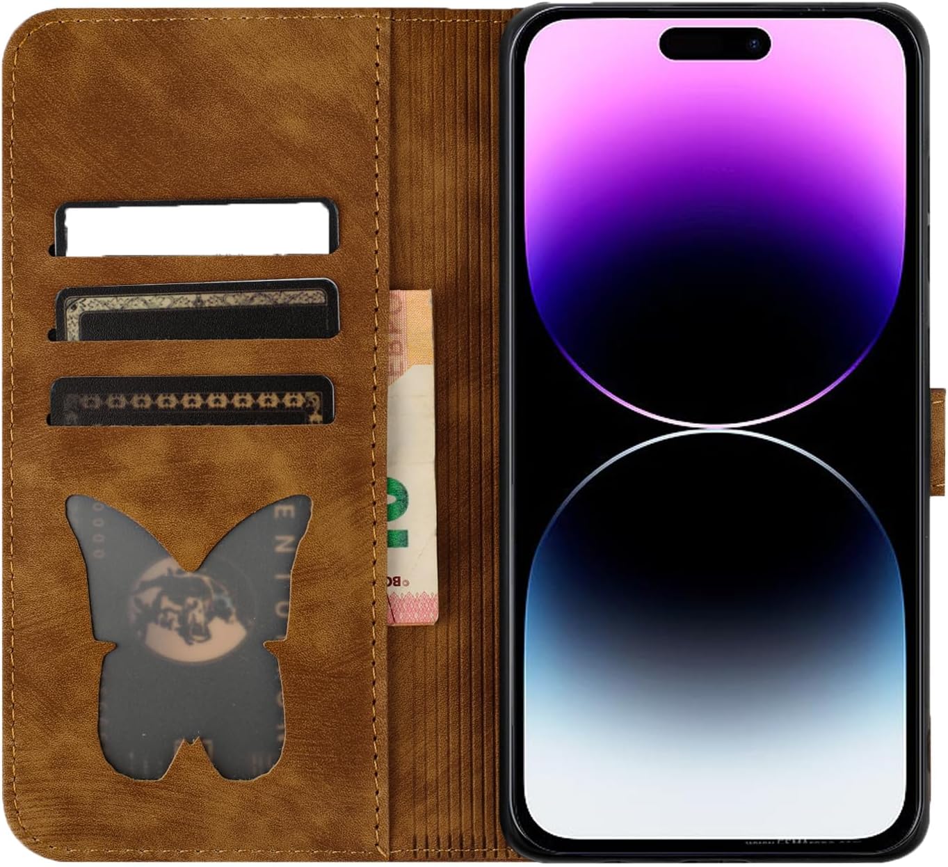 iPhone 16 Pro Max Leather Wallet Case with Butterfly Design - Slim Protective Cover for Credit Cards & Cash - Perfect for Everyday Use, Travel, and Business