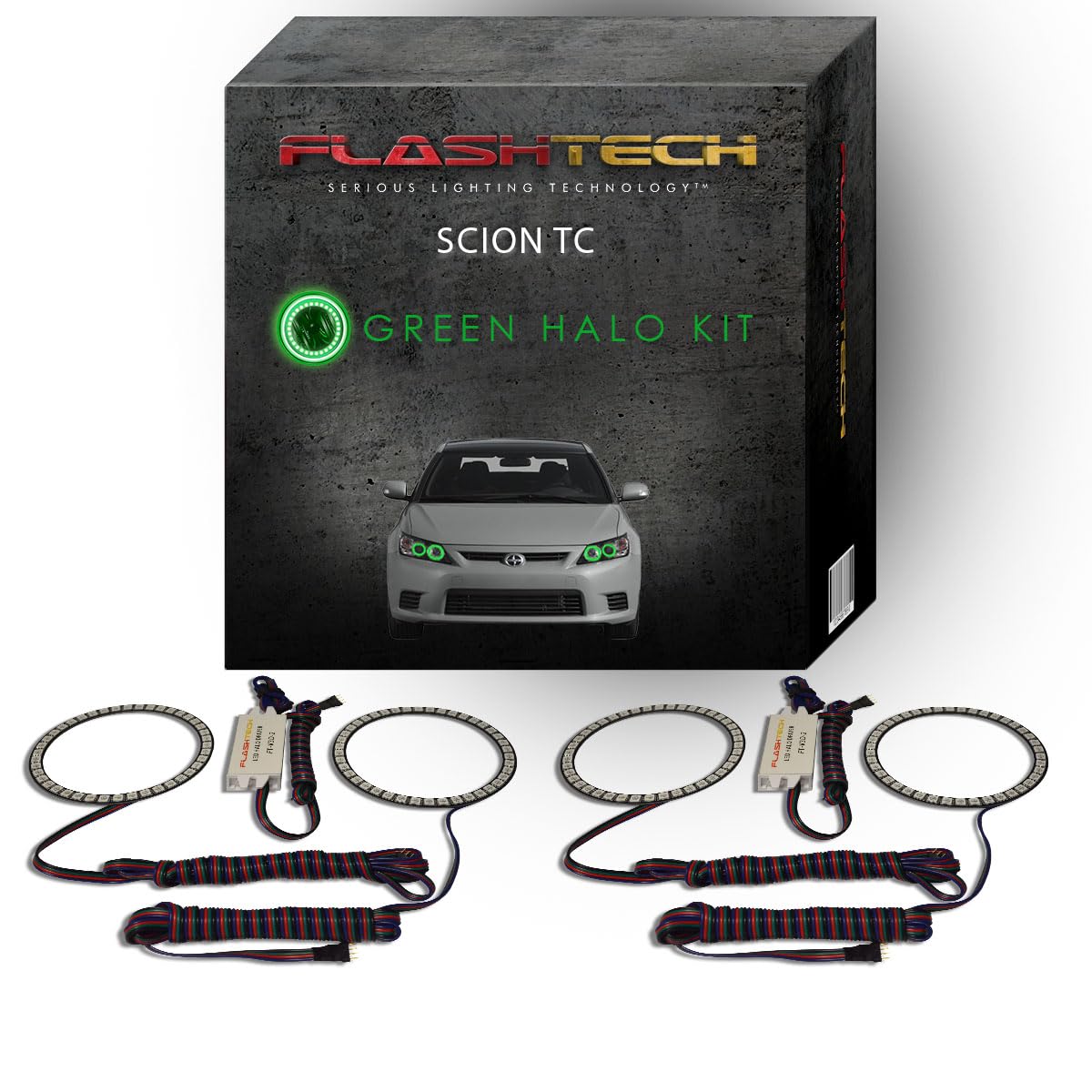 Flashtech Bright Green LED Halo Ring Headlight Kit for Scion TC 2011-2013 - Upgrade Car Lighting for Night Driving & Custom Styling