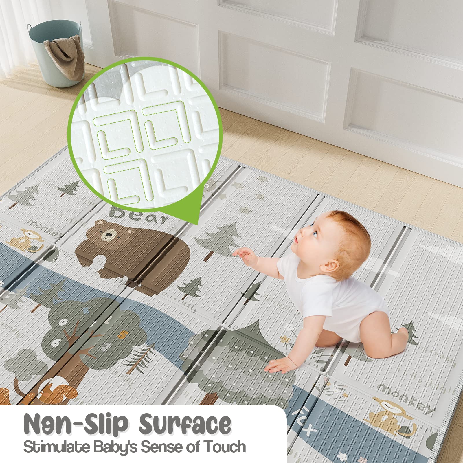 Fodoss Extra Large Baby Play Mat 59x71 Inch - 0.4 Inch Thick Non-Toxic Foam Floor Mat | Waterproof, BPA-Free, PVC-Free, Phthalate-Free | Foldable Playmat for Infants & Toddlers | Perfect for Nursery, Daycare, Playroom & Outdoor Activities