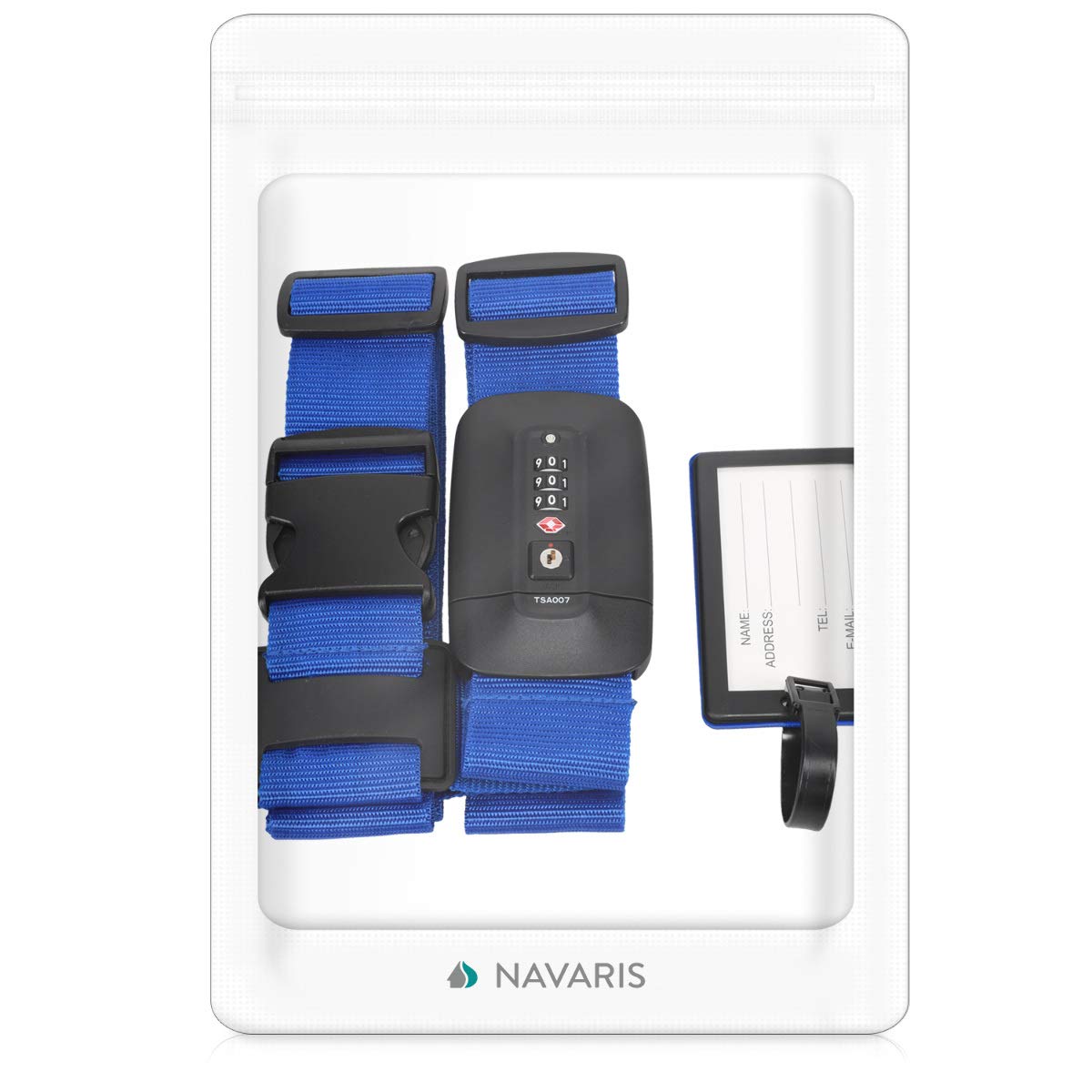 Navaris TSA Approved Luggage Strap - Adjustable Suitcase Security Belt with Combination Lock & ID Tag - Perfect for Air Travel, Cruise Vacations & Business Trips