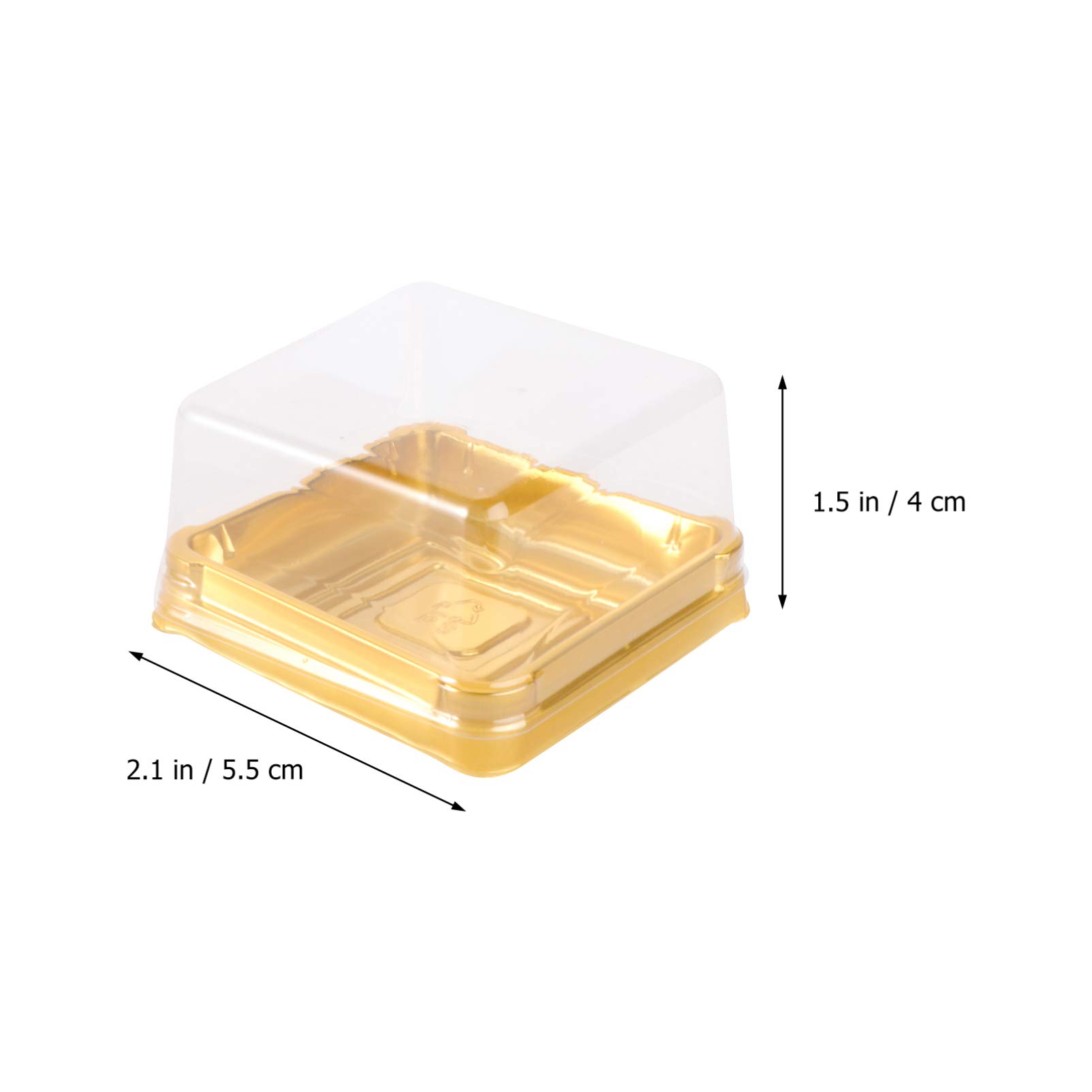 DOITOOL 50-Pack Clear Plastic Mooncake Boxes with Transparent Lids - Mini Cupcake Containers, Cookie & Muffin Dome Boxes, Single Cupcake Holders for Wedding, Birthday Party (Gold) - Perfect for Dessert Displays, Bakery Packaging & Gift Giving
