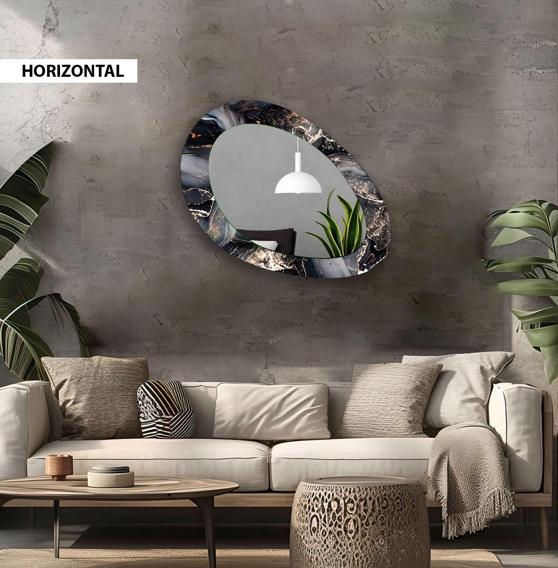 Elegant Black Marble Wall Mirror - Large Framed Decorative Mirror for Living Room, Bedroom & Entryway - Perfect for Home Decor & Vanity
