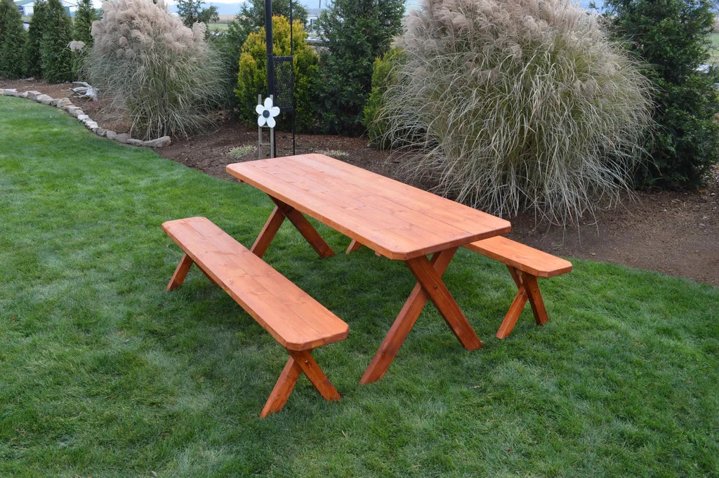 Spruce Wood Cross Leg Picnic Table with 2 Benches - 4ft, 5ft, 6ft, 8ft Sizes - Outdoor Dining, Backyard, Patio, Garden Furniture for Family Gatherings & BBQs