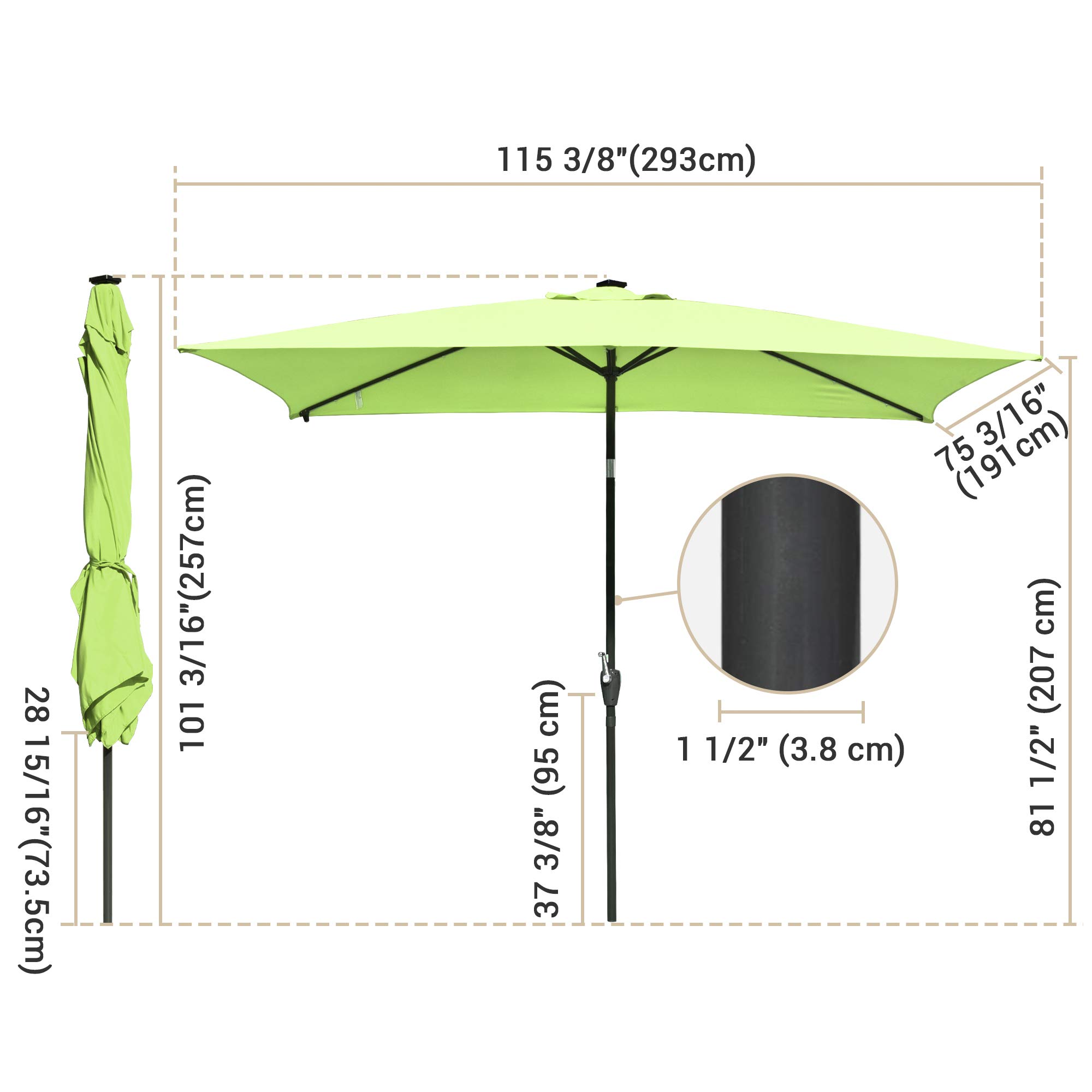 Yescom 10x6.5ft Solar Powered LED Patio Umbrella with Crank & Tilt - Outdoor Rectangle Sun Shade for Garden, Poolside, Deck & Backyard (2 Pack) - Perfect for Dining, Lounging & Outdoor Entertaining