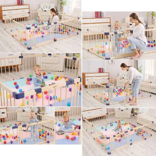 Safe & Durable Wooden Play Fence for Toddlers - Expandable Baby Playpen with Non-Toxic Finish | Ideal for Indoor Playrooms, Backyards & Childproofing Spaces