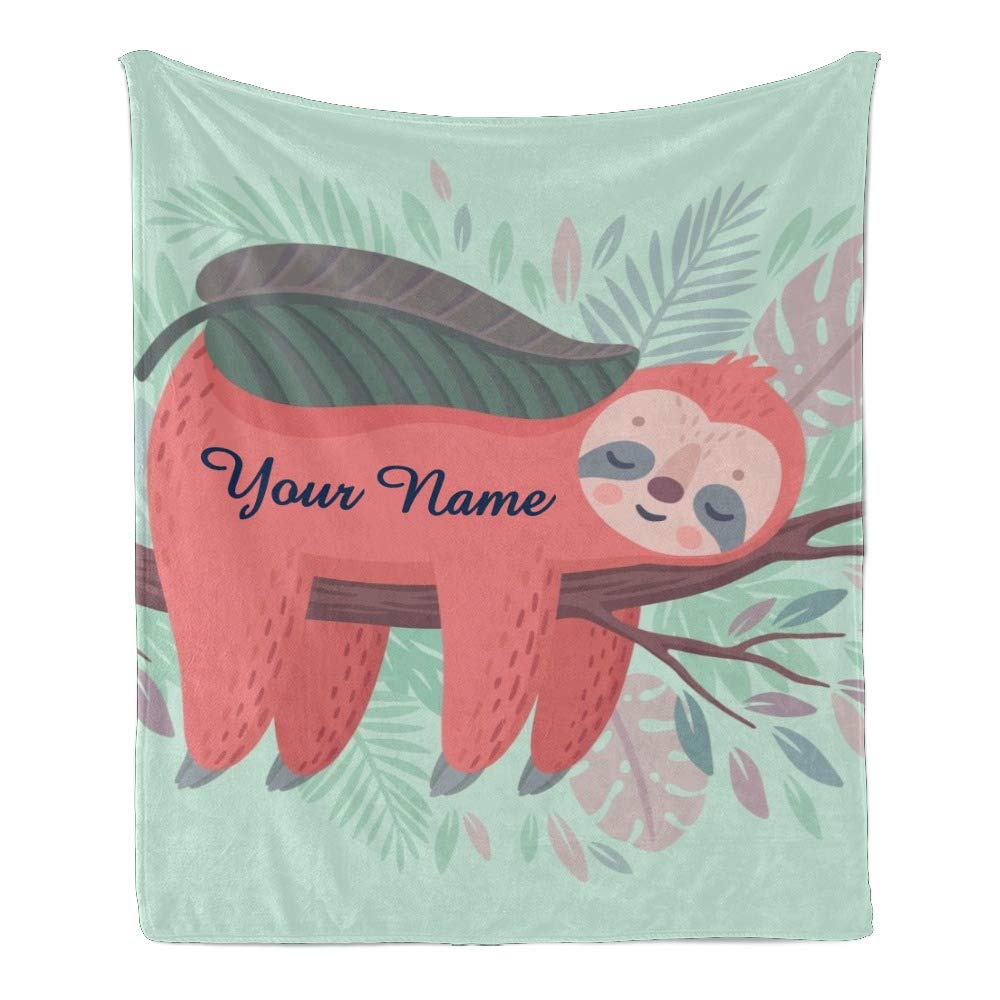 Custom Personalized Fleece Blanket with Name - Super Soft Jungle Sloth Design Throw Blanket for Couch, Sofa & Bed (50x60 inches) - Perfect Gift for Birthday, Anniversary & Home Decor