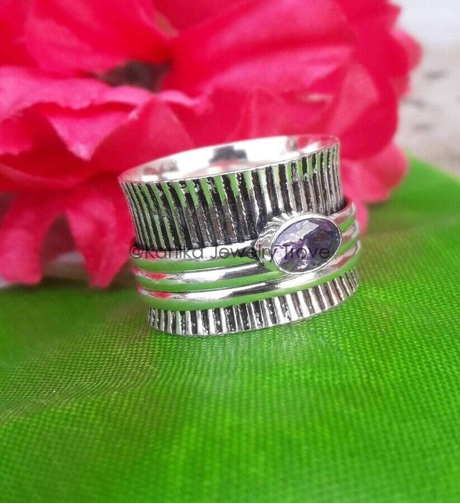 Amethyst Spinner Ring for Women - 925 Sterling Silver Anxiety Relief & Meditation Ring, Stress Relieving Fidget Jewelry, Perfect Gift for Mother's Day (Size 12.5) | Ideal for Relaxation, Focus & Everyday Wear