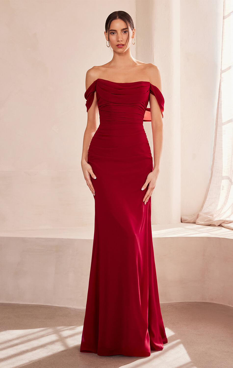 Faye Gown - Elegant Chiffon Off-the-Shoulder Fitted Dress for Women | Perfect for Weddings, Parties & Special Occasions