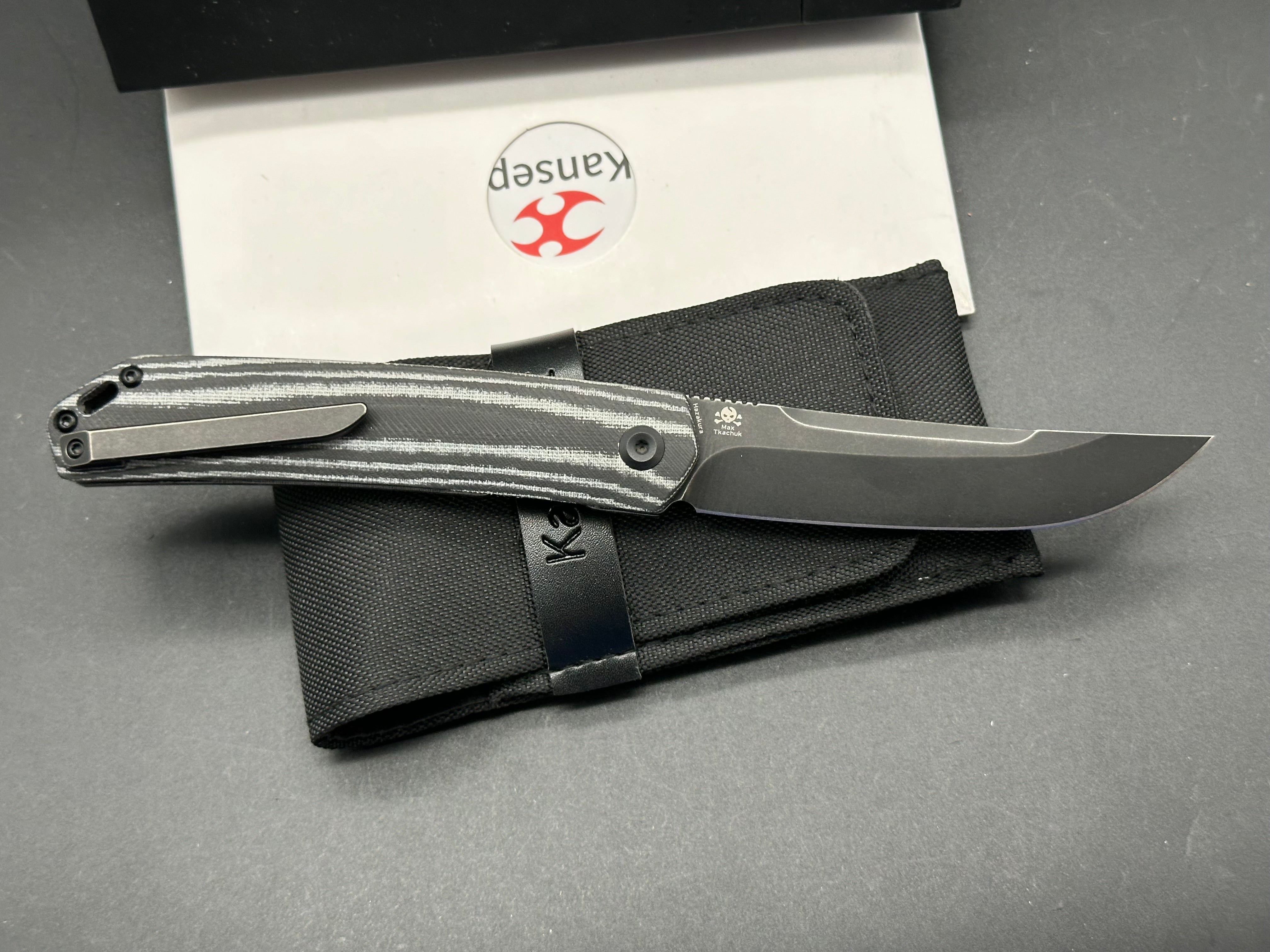 Kansept Hazakura Folding Knife - Black/White Micarta Handle, 3.5