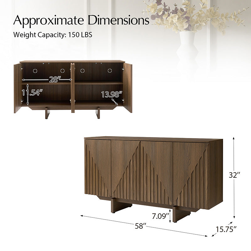 Stylish Wooden Buffet Sideboard with Deep Embossed Texture - Perfect for Dining Room Storage, Kitchen Organization & Living Room Decor