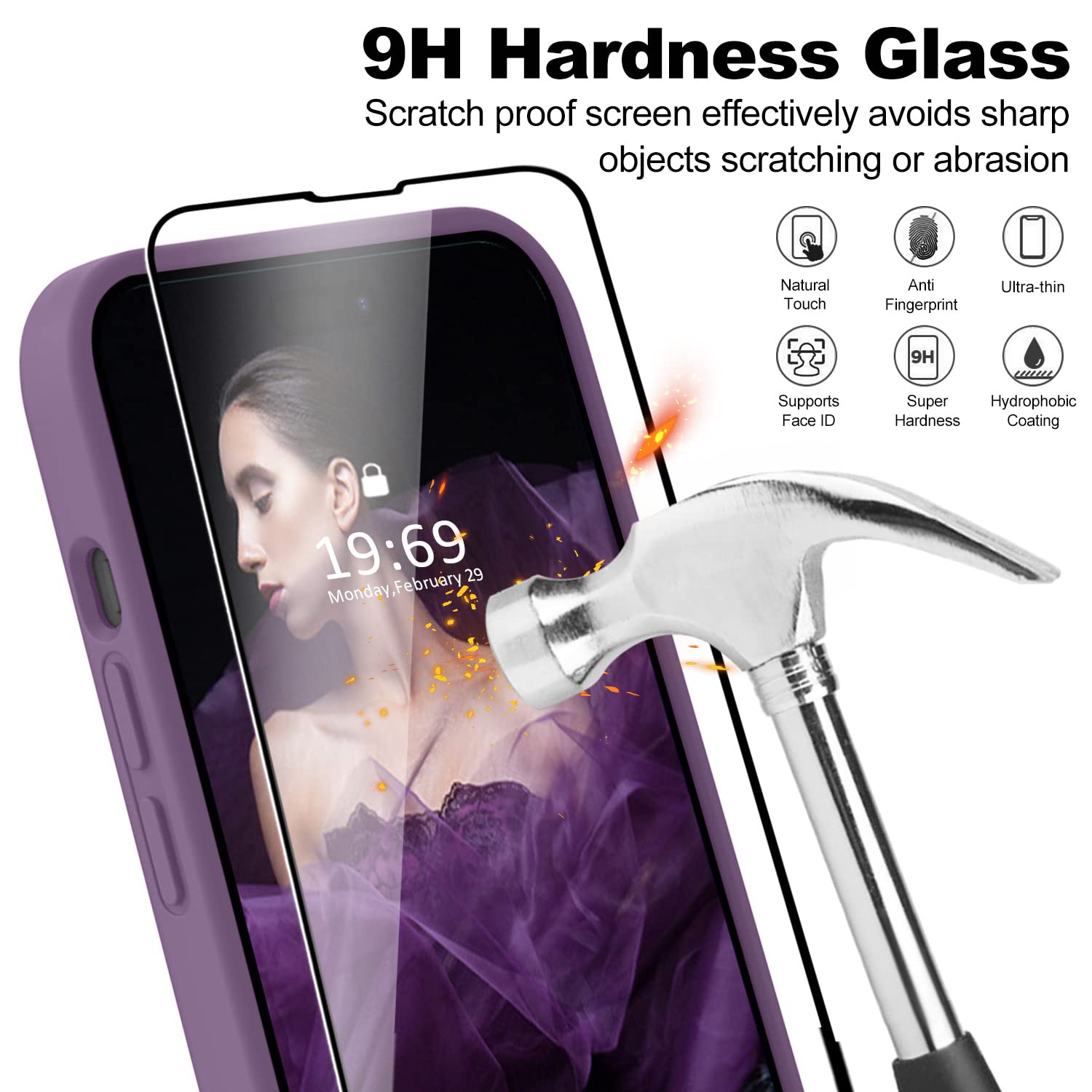 Magnetic Silicone Case for iPhone 14 Pro - Shockproof Liquid Silicone Cover with 9H Tempered Glass Screen Protector & Soft Microfiber Lining | Full Camera Protection | MagSafe Compatible | Grape Purple | Perfect for Daily Use, Travel & Outdoor Activities