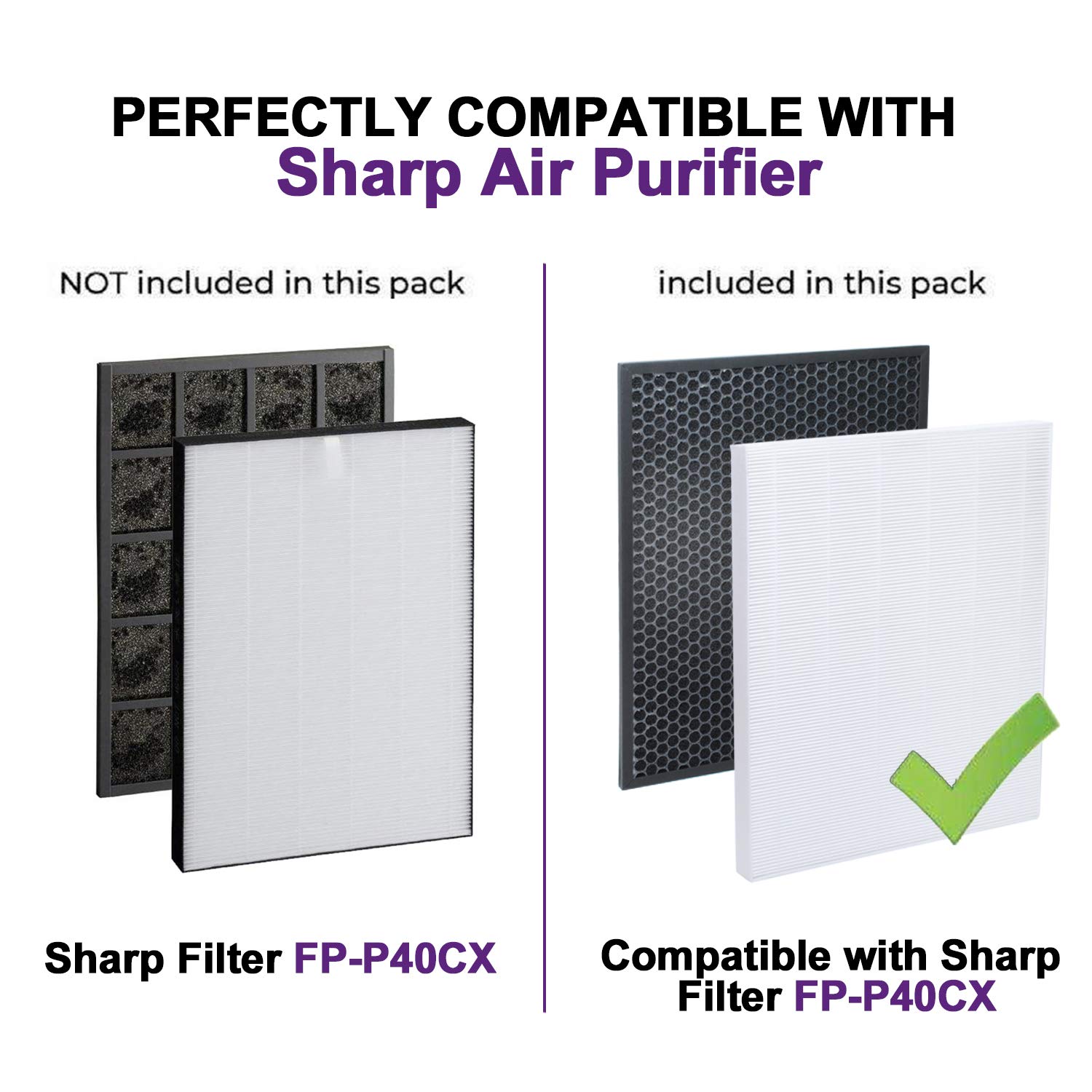 Ketofa HEPA & Activated Carbon Air Purifier Filter (2 Pack) - Compatible with Sharp FP-P40CX & FZR45HFU - Ideal for Home, Office & Bedroom Air Purification