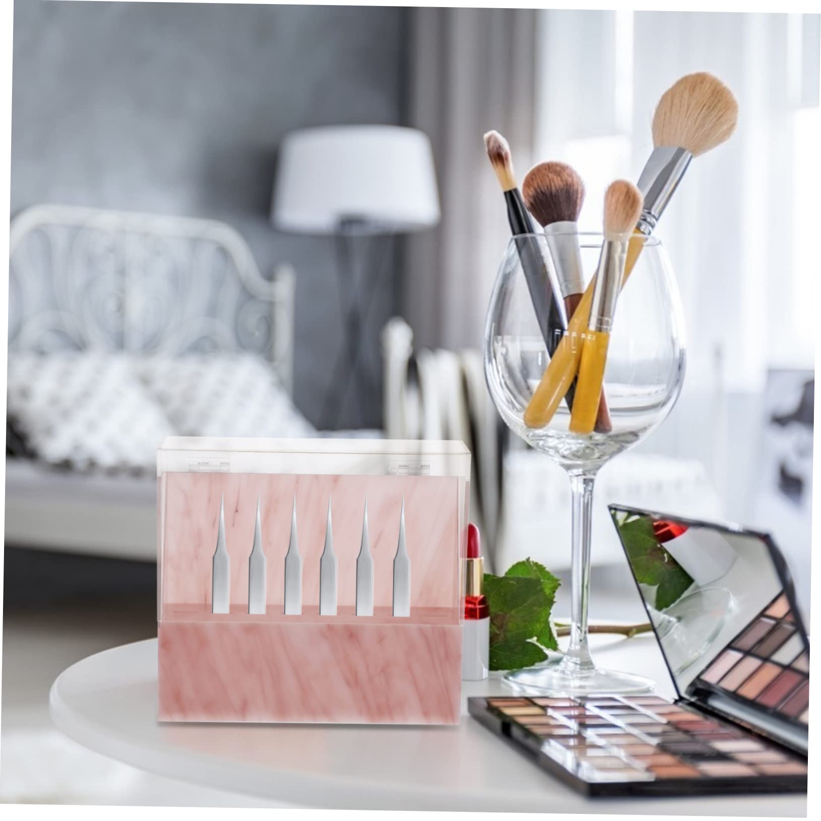 Premium Eyelash Extension Tweezers Holder & Storage Box - Pink Clamshell Design for Lash Artists, Makeup Professionals - Organize Tweezers, Lash Tools, Beauty Supplies - Perfect for Salon, Home, Travel Use
