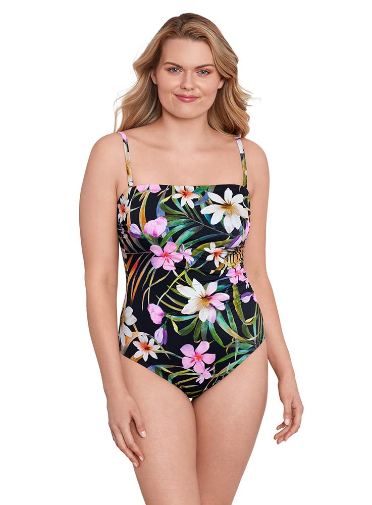 Longitude Women's Side Shirred Bandeau One Piece Swimsuit - Sexy High Cut Bathing Suit for Beach, Pool & Vacation | Tummy Control Swimwear for Women