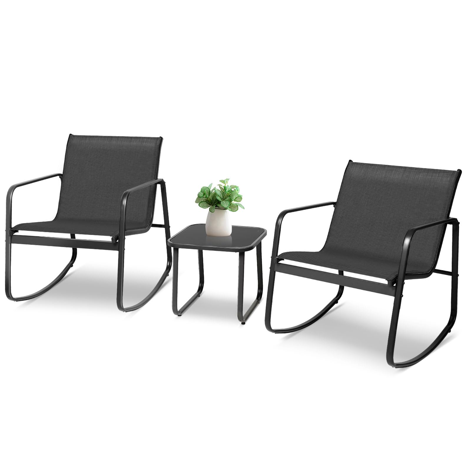 Oakmont 3-Piece Patio Furniture Set - Outdoor Wicker Conversation Set with 2 Chairs & Glass Top Coffee Table, Beige Cushions - Perfect for Backyard, Poolside, Garden, Deck or Patio Relaxation